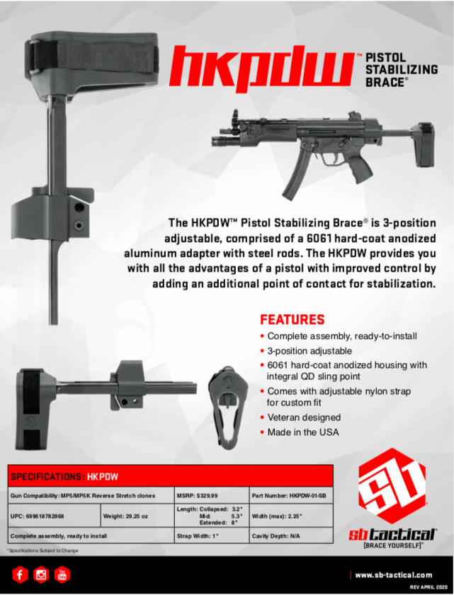 人気デザイナー 実物HKPDW ピストルブレース Tactical SB ストック MP5 