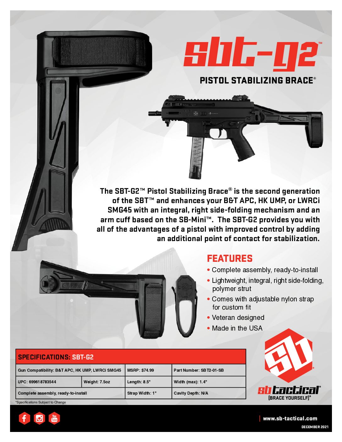 SB Tactical - SBTEVO-G2 - Pistol Stabilizing Brace - CZ-SBTA